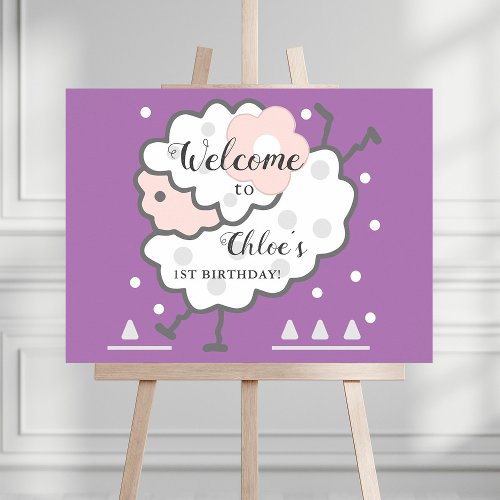 Simple Cute Jumping Lamb Birthday Lavender Welcome Foam Board