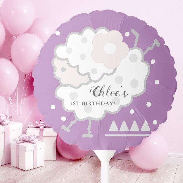 Simple Cute Jumping Lamb Lavender 1st Birthday Balloon (Creator Uploaded)