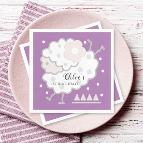 Simple Cute Jumping Lamb Lavender 1st Birthday  Napkins