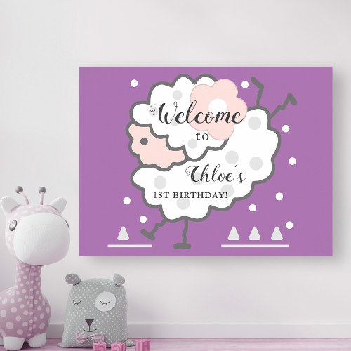 Simple Cute Jumping Lamb Lavender Birthday Welcome Poster