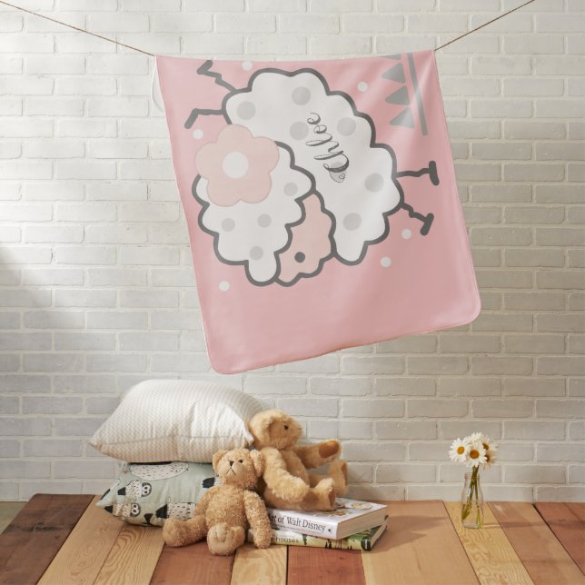 Simple Cute Jumping Lamb Pink Baby Blanket (In Situ)