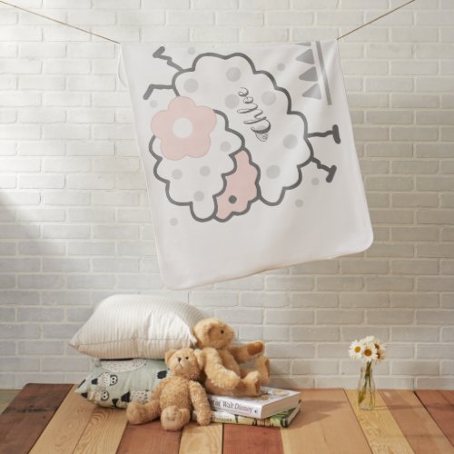Simple Cute Jumping Lamb Pink  White  Baby Blanket