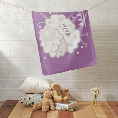 Simple Cute Jumping Lamb White Lavender Baby Blanket