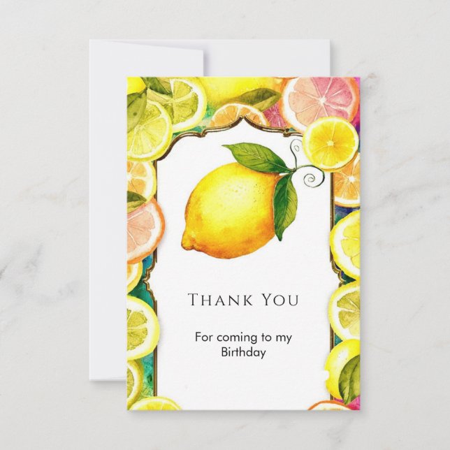Simple Cute Lemon Birthday Thank You Card (Front)