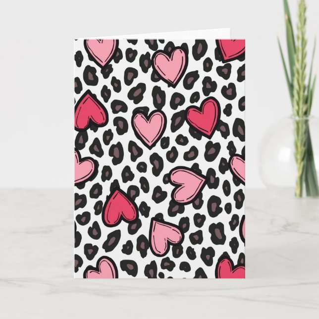 Simple Cute Leopard Hearts Card (Front)