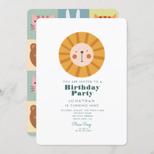 Simple Cute Lion Forest with Animals Birthday Invitation