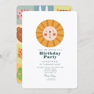 Simple Cute Lion Forest with Animals Birthday Invitation