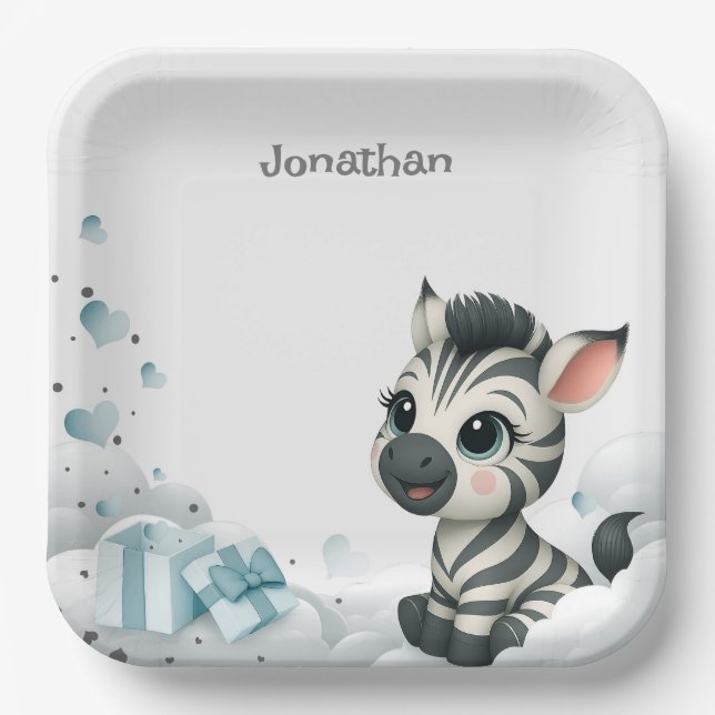 Simple cute little cartoon zebra  paper plates (Front)