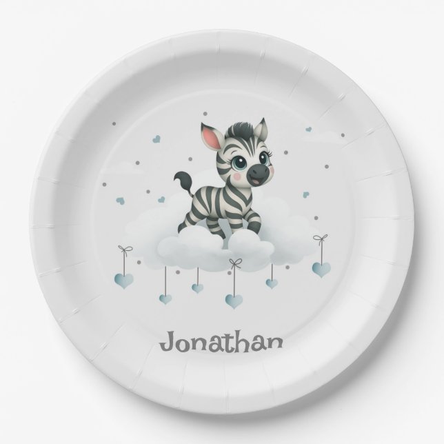 Simple cute little cartoon zebra  paper plates (Front)