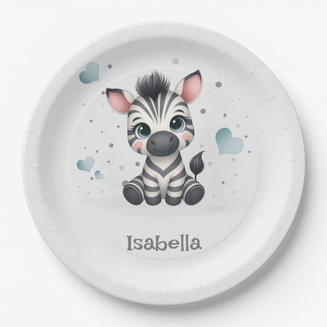 Simple cute little cartoon zebra  paper plates (Front)