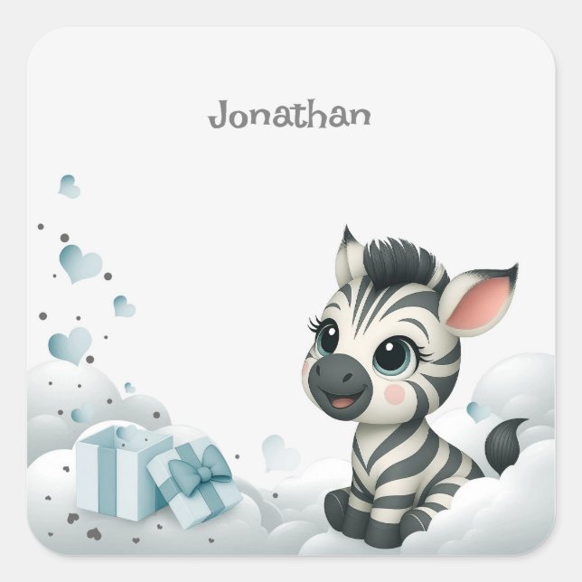 Simple cute little cartoon zebra  square sticker (Front)