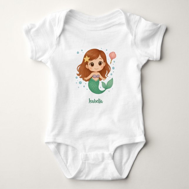 Simple cute little mermaid baby bodysuit (Front)