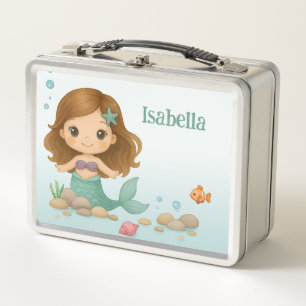 Simple cute little mermaid  metal lunch box