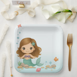 Simple cute little mermaid paper plates