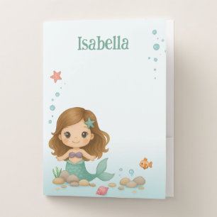 Simple cute little mermaid pocket folder