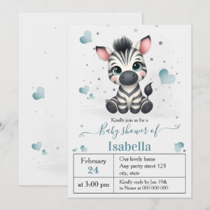 Simple cute little zebra baby shower invitation