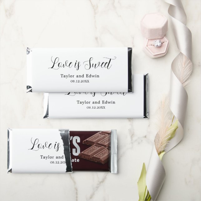 Simple Cute Love Is Sweet Modern Wedding Hershey Bar Favors (Front)