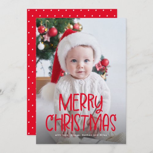 Simple cute Merry Christmas one photo red Holiday Card