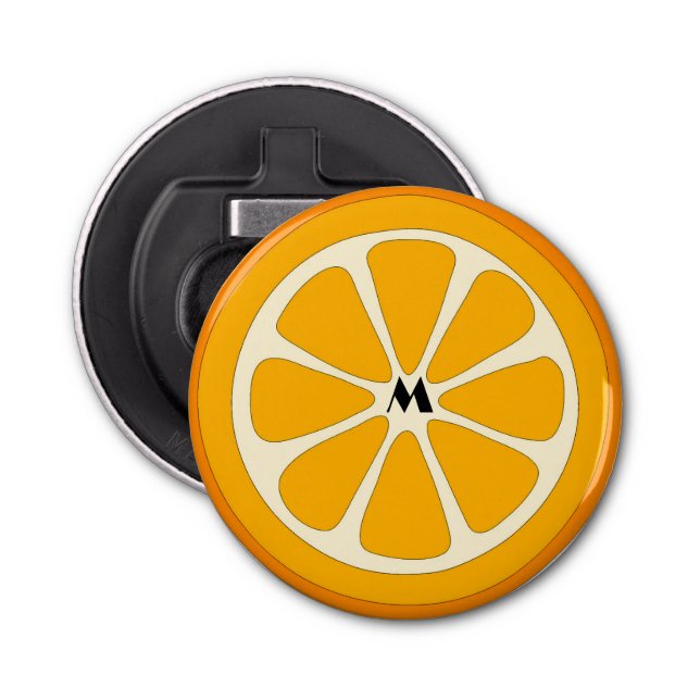 Simple Cute Minimalist Orange Slice with Monogram  Bottle Opener (Front)