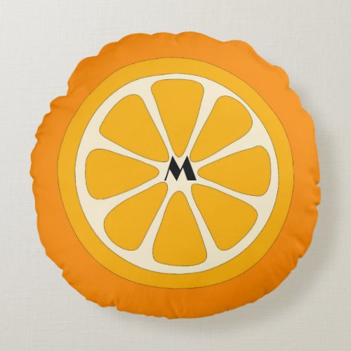 Simple Cute Minimalist Orange Slice with Monogram  Round Pillow