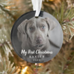 Simple Cute Modern Dog Photo My First Christmas Ornament<br><div class="desc">Did you get a new puppy this year? Add a memory to your tree with this modern keepsake ornament featuring a simple yet elegant design with the message "My First Christmas" in white chalk script along with your dog's name and the year, over your favorite photo. Add the same photo...</div>