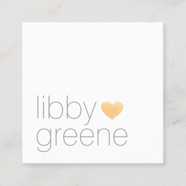 Simple Cute Modern Gold Glitter Heart Networking Square Business Card (Front)