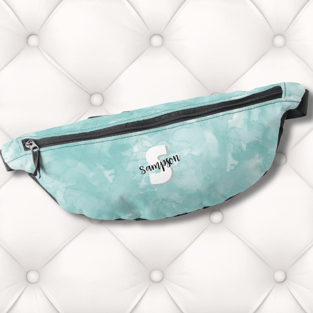 Simple Cute Modern Initial Monogram Fanny Pack (Cute Modern Monogram Teal Blue Watercolor Fanny Pack)