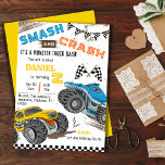 Simple cute modern monster truck kid 2nd birthday invitation<br><div class="desc">Rev up the excitement for your child's birthday with our "Monster Truck Bash 2nd Birthday Invitation!" This is perfect for young monster truck enthusiasts, featuring dynamic illustrations of roaring monster trucks in action, complete with mud splashes and tire tracks. Bold and vibrant text declares "SMASH and CRASH, " setting the...</div>