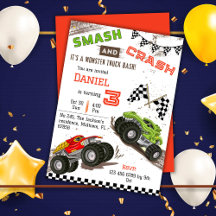 Simple cute modern monster truck kid 3rd birthday