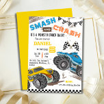 Simple cute modern monster truck kid 6th birthday invitation<br><div class="desc">Rev up the excitement for your child's birthday with our "Monster Truck Bash 6th Birthday Invitation!" This is perfect for young monster truck enthusiasts, featuring dynamic illustrations of roaring monster trucks in action, complete with mud splashes and tire tracks. Bold and vibrant text declares "SMASH and CRASH, " setting the...</div>