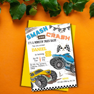Simple cute modern monster truck kid 8th birthday invitation
