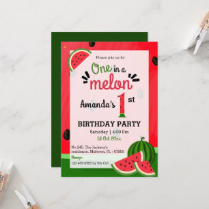 Simple cute modern One in a Melon 1st Birthday Invitation