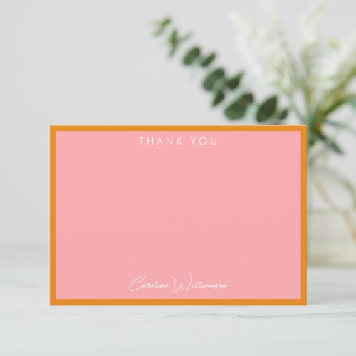 Simple Cute Modern Pink Orange Custom Shower Flat Thank You Card
