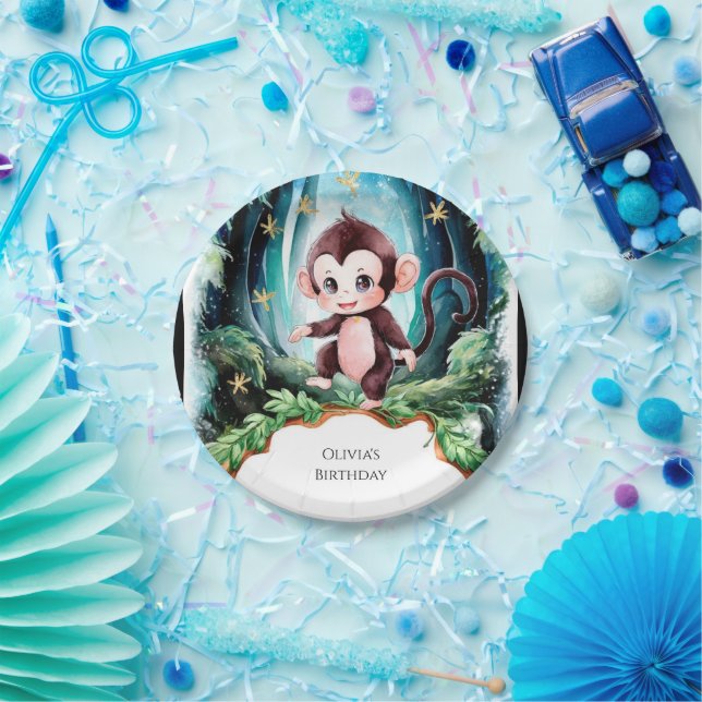 Simple Cute Monkey Birthday Paper Plates (Party)