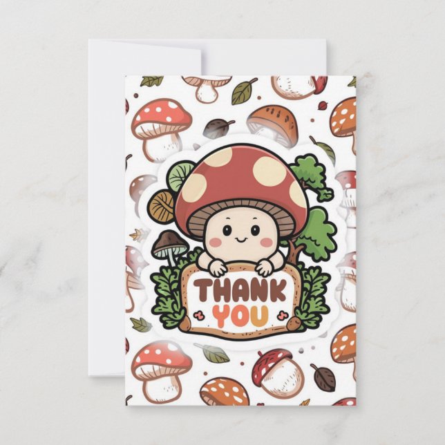 Simple Cute Mushroom Thank You Card (Front)
