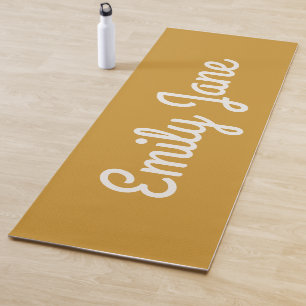 Simple Cute Mustard Yellow Script Personalized Yoga Mat