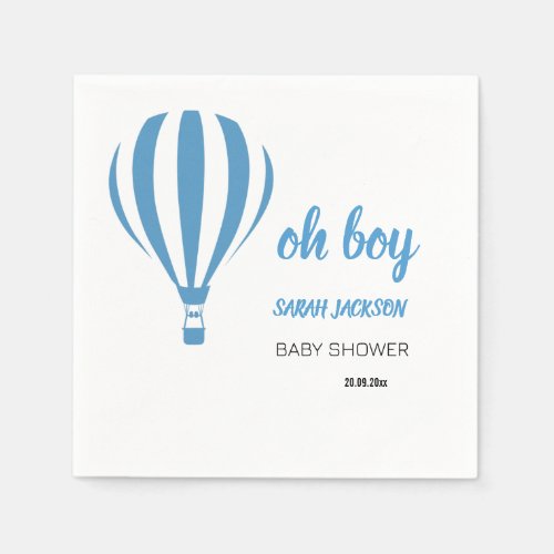 Simple Cute Oh Boy Hot Air Balloon Baby Shower  Napkins