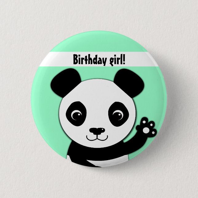 Simple cute panda Birthday girl Pinback Button (Front)