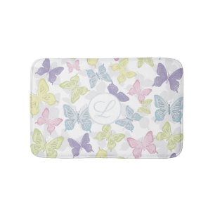 Simple Cute Pastel Botanical Nature Butterflies Bath Mat