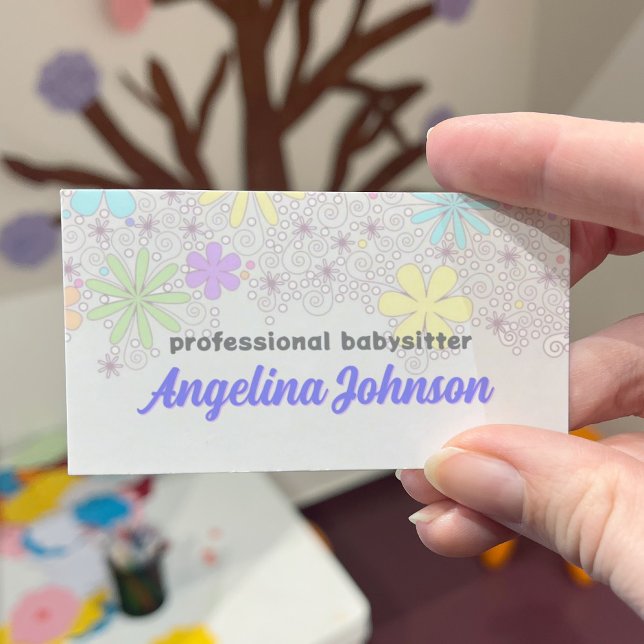 Simple Cute Pastel Flower Babysitter Card (Perfect for business)