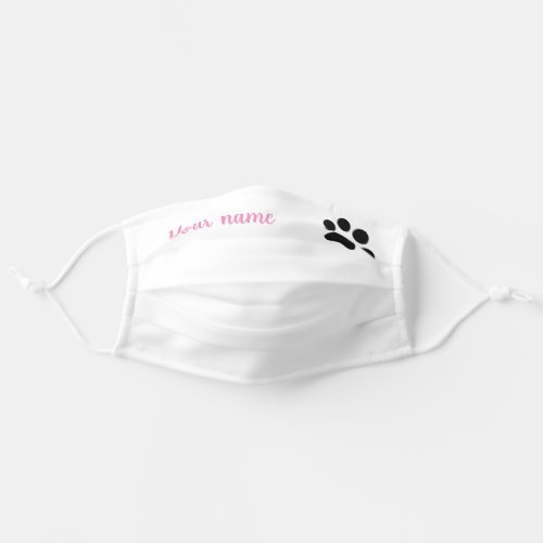 Simple Cute Pet Paw Pink Name White Adult Cloth Face Mask
