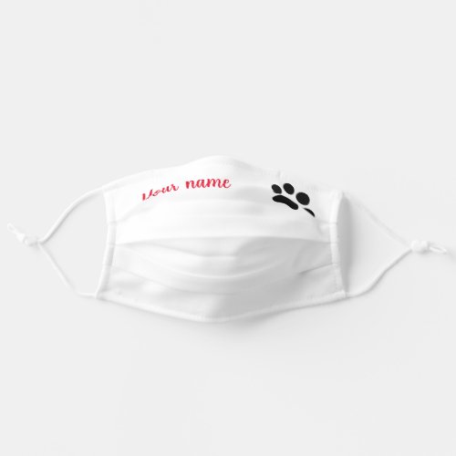 Simple Cute Pet Paw with Red Name Adult Cloth Face Mask