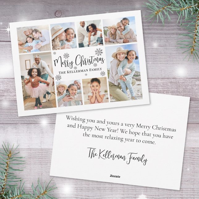 Simple Cute Photo Collage Christmas Holiday Card (Simple Snowflake Photo Collage Merry Christmas Holiday Card)