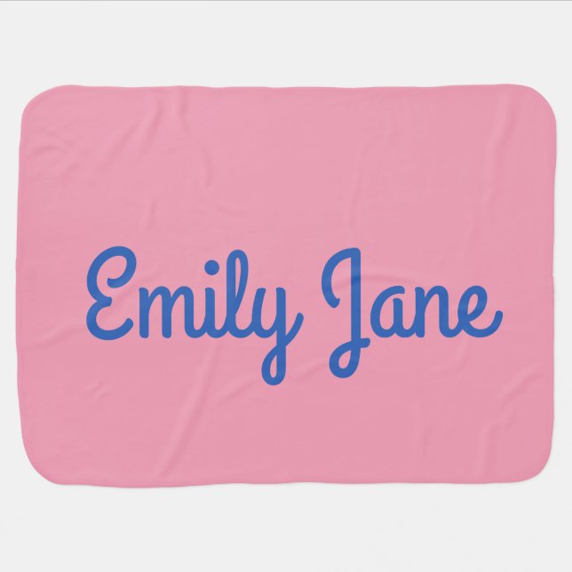 Simple Cute Pink and Blue Personalized Name Baby Blanket (Horizontal)