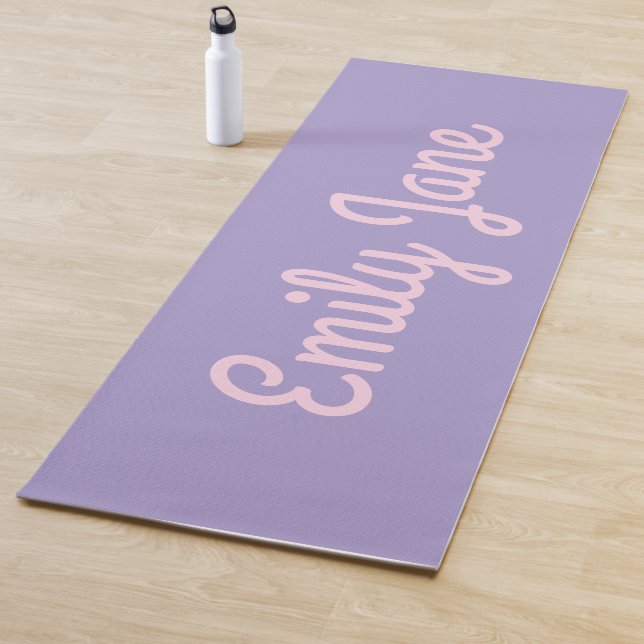 Simple Cute Pink and Purple Script Personalized Yoga Mat (In Situ)