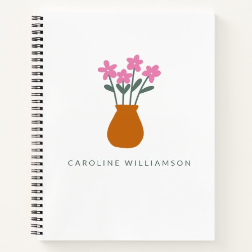 Simple Cute Pink Flower in Vase Personalized   Notebook