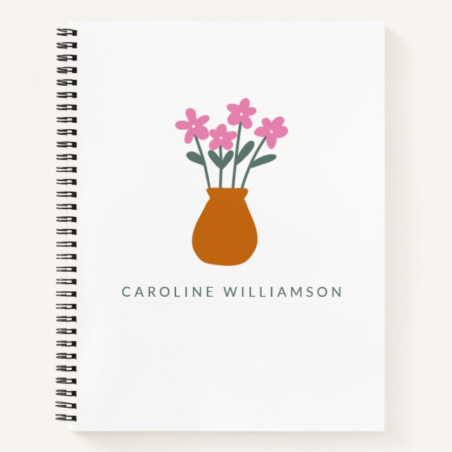 Simple Cute Pink Flower in Vase Personalized   Notebook (Front)