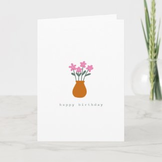 Simple Cute Pink Flower Minimalist Birthday Card