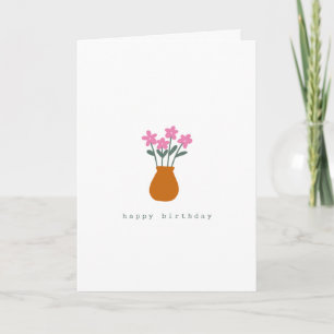 Simple Cute Pink Flower Minimalist Birthday Card