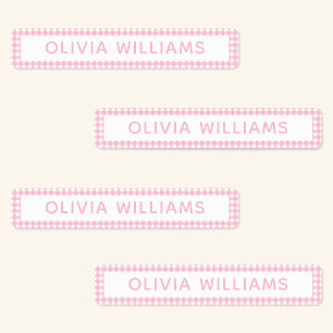 Simple Cute Pink Gingham Personalized Name Kids' Labels